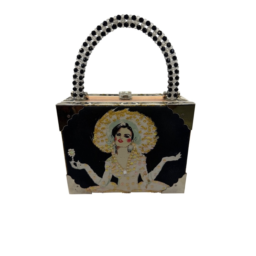 Braciano Cigar Box Purse Beaded Handle Upcycled Handbag Gingham Lining‎ Retro